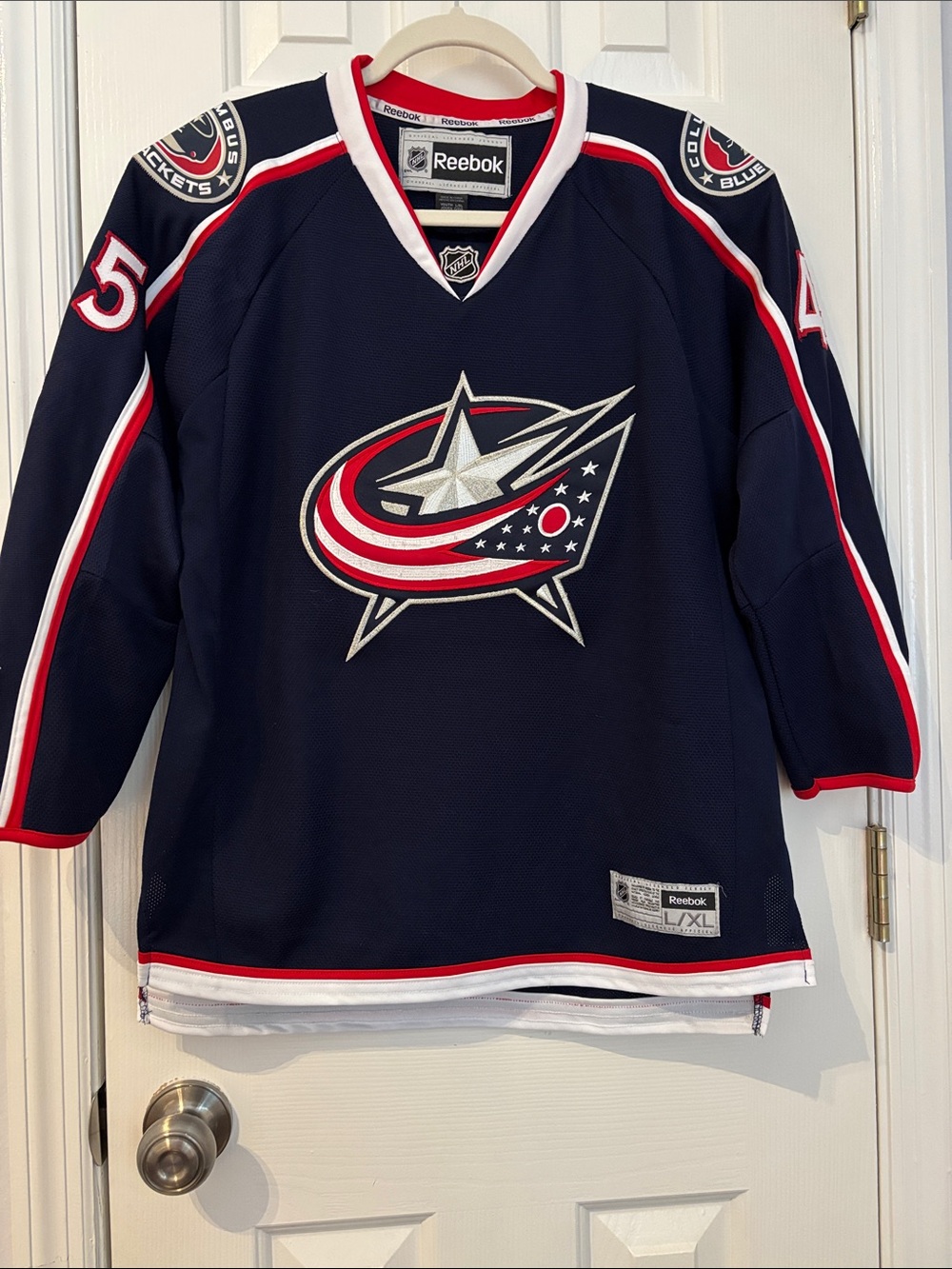 Reebok Columbus Blue Jackets Youth XL Jody Shelley Hockey Jersey Autographed!